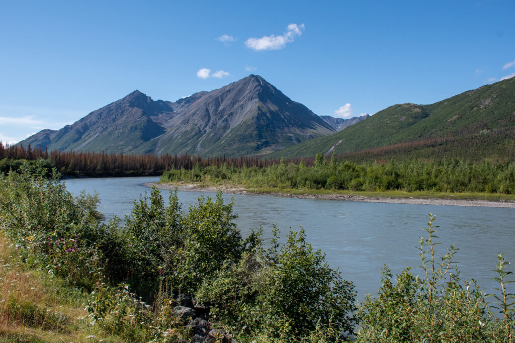 mountains over water of denali