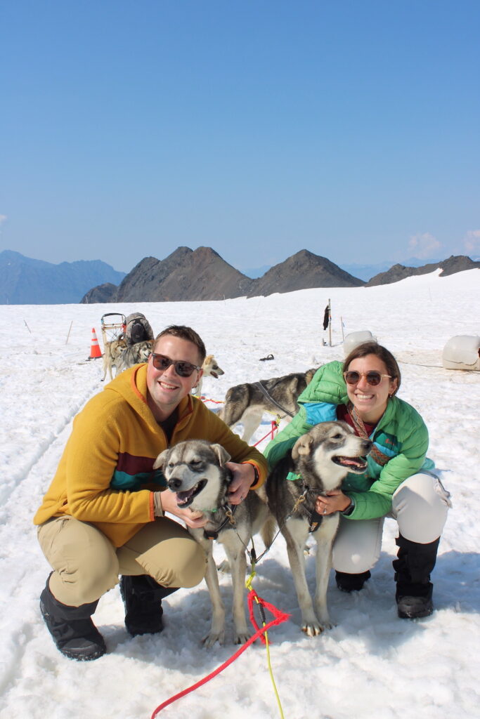 Two people with dogs