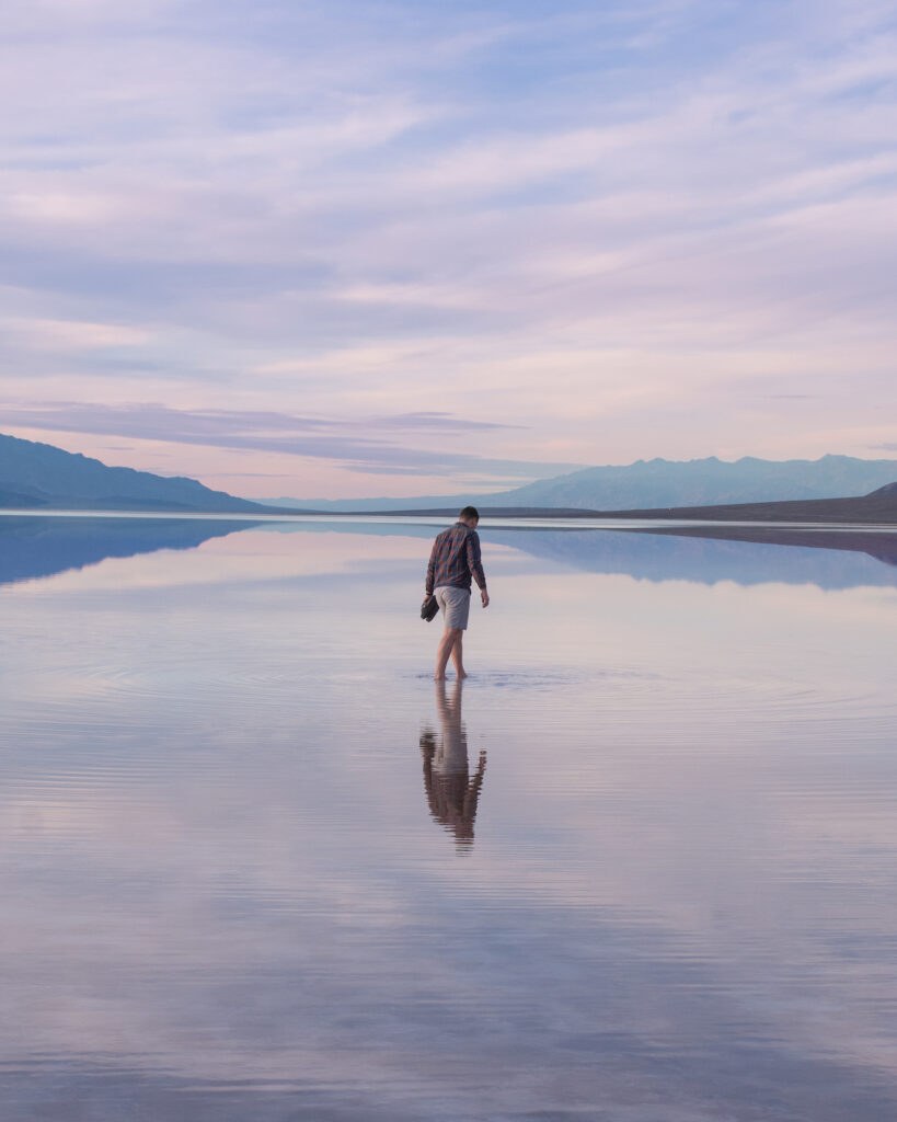 boy walking on death valley water