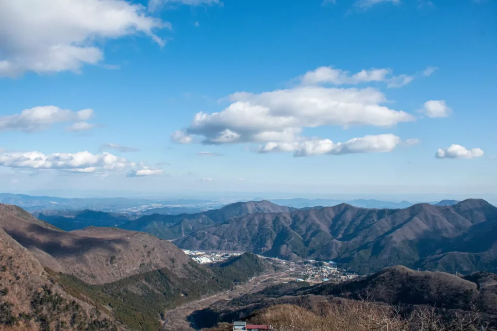 mountain landscape with clear blue skies in nikko