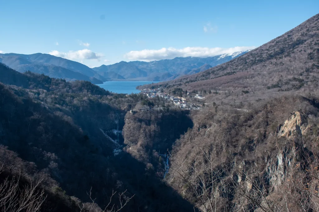 View over Nikko with Lake and waterfall