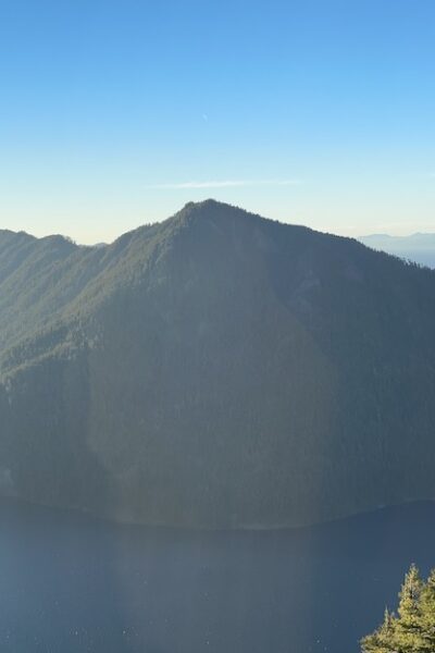 panorama of lake crescent and olympic mountains