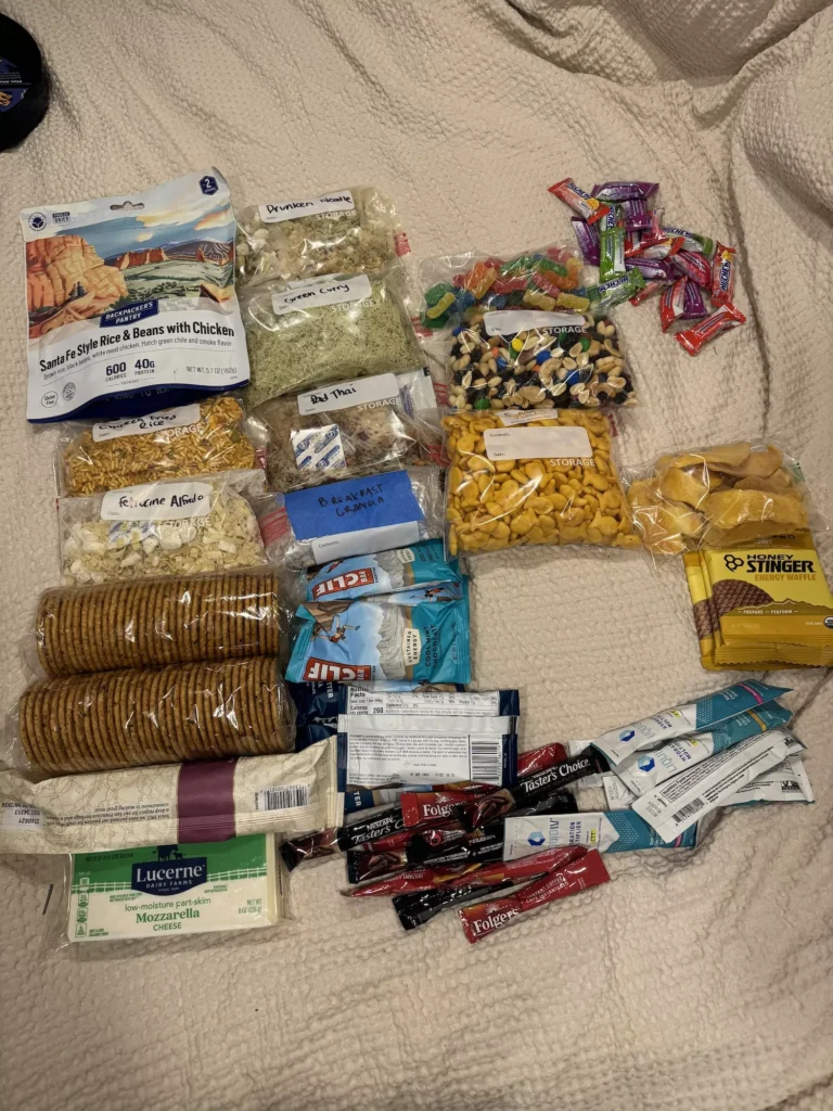 food for backpacking trip laid out