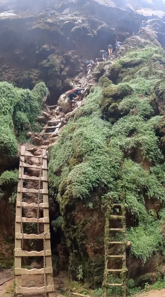 ladders up the cliff of Mooney Falls