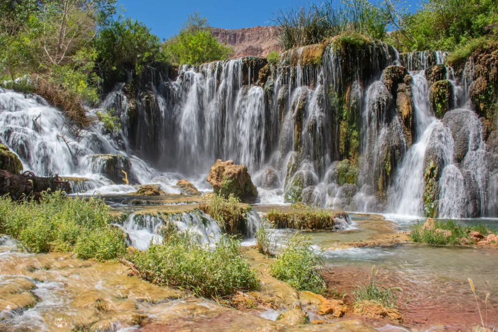 gushing waters of Navajo Falls, long exposure