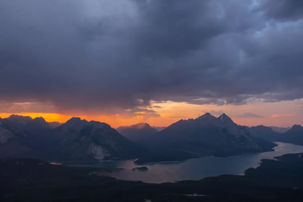 sunset over spray lakes on tent ridge