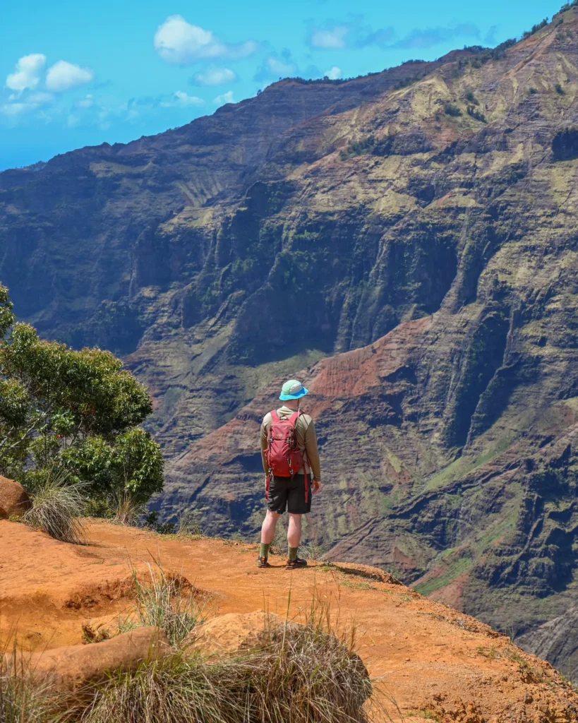 guy standing on Waimea Canyon in Kauai
