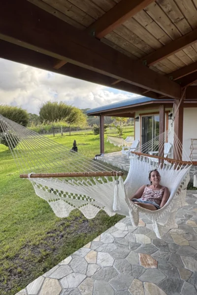 woman on hammock in an airbnb in Hilo, on the big Island of Hawaii