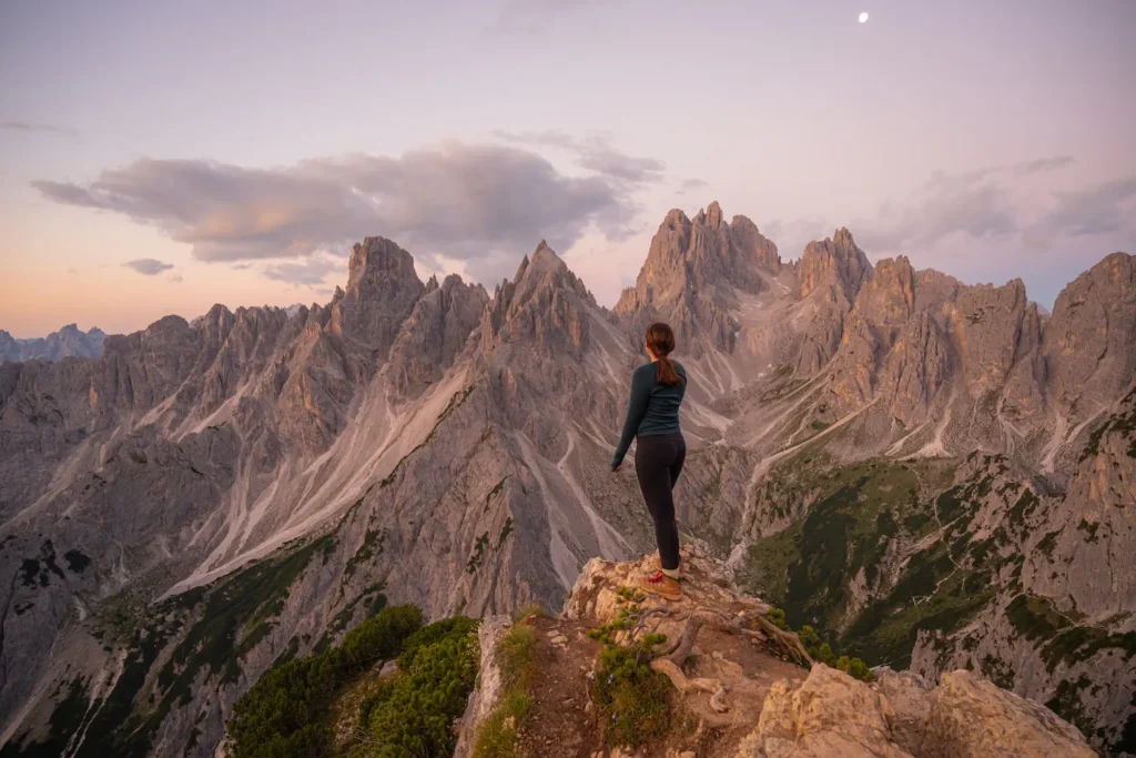 Gal standing in front of Cadini di Misurina