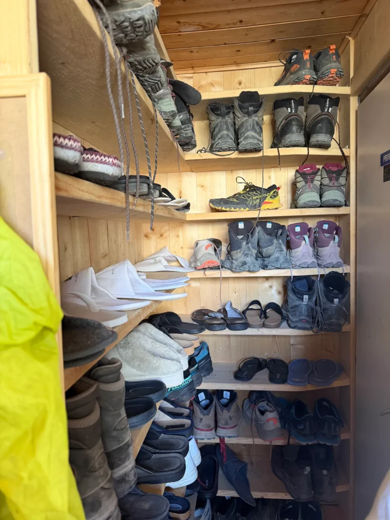 closet with hiking boots