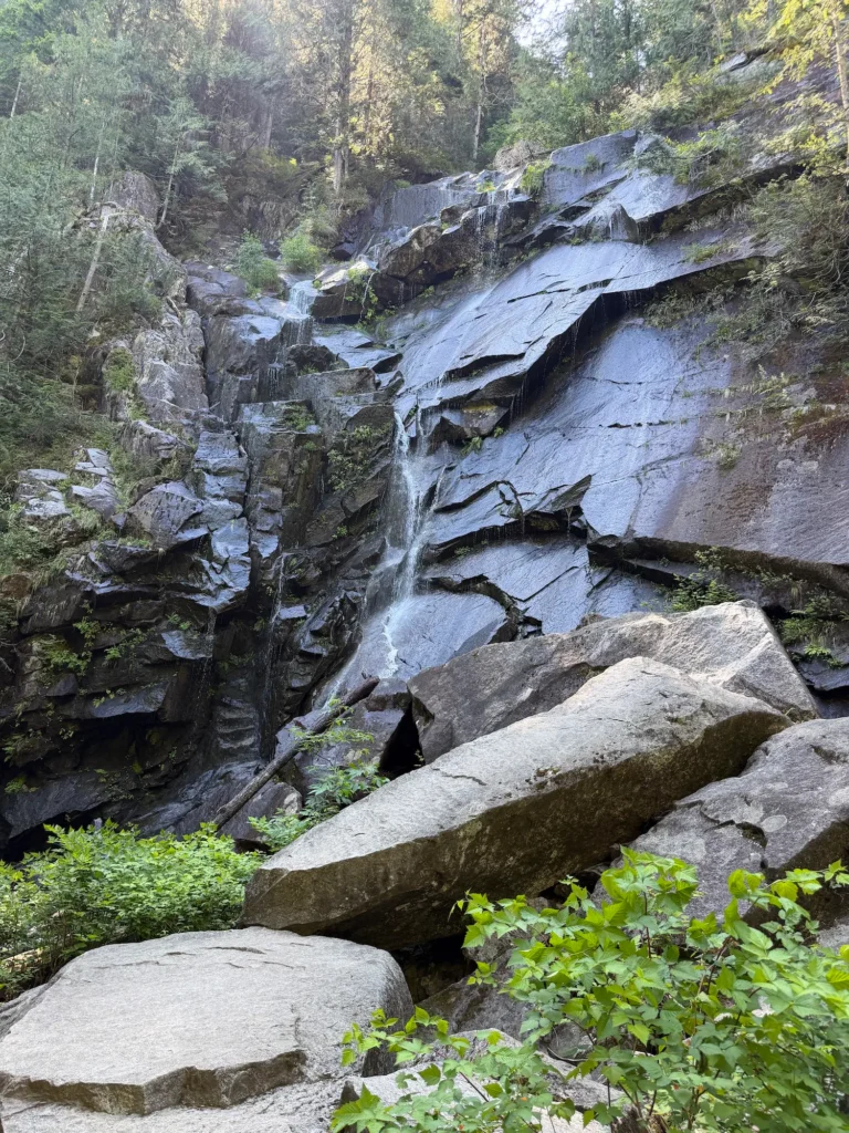 Boulders under waterfall