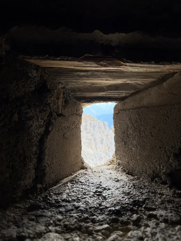 WWI tunnel in mountain of falzarego pass in dolomites