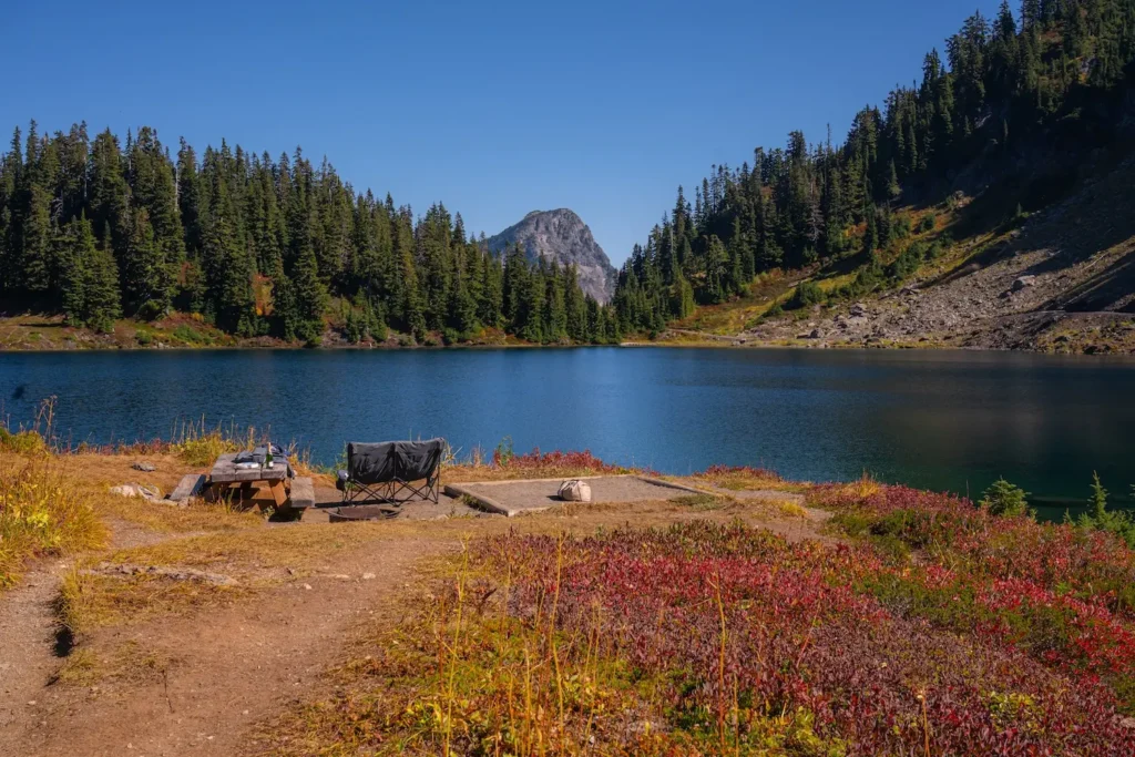 Twin Lakes with two chairs sitting at it